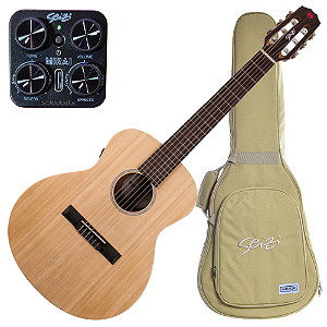 Violão Eletroacústico Seizi Originals Mini Ryu Nylon Mirai Spruce Natural com Captador Seizi Mirai Recarregável Cordas de Nylon Madeira Mahogany Laminado e Bag 10360924