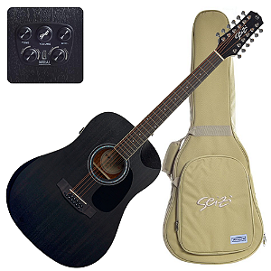 Violão Eletroacústico Seizi Neo Akira Half Cutaway Mirai 12 Open Pore Black com Captador Seizi Mirai Cordas de Aço Madeira Mogno Laminado e Bag 10360771