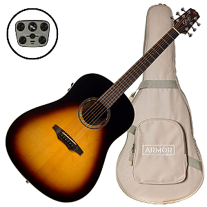 Violão Eletroacústico Seizi Supreme Kaizen Plus Okami Vintage Sunburst com Tampo Spruce Sólido Pré Kaizen Plus Bateria Recarregável e Bag Armor 10361144