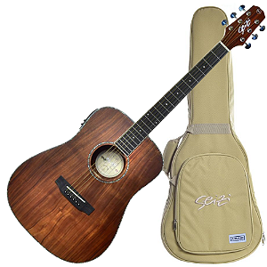 Violão Eletroacústico Seizi Mini Tokyo Abalone Koa com Captador Seizi Cordas de Aço Madeira Koa Laminado e Bag