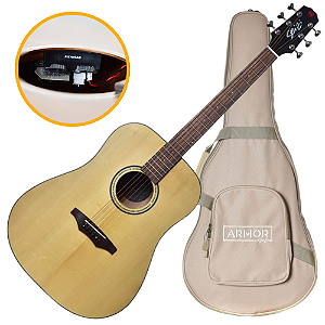 Violão Eletroacústico Seizi Supreme Kaiju Spruce Natural Satin com Captador Fishman Sonitone Cordas de Aço Madeira Mogno Laminado e Bag