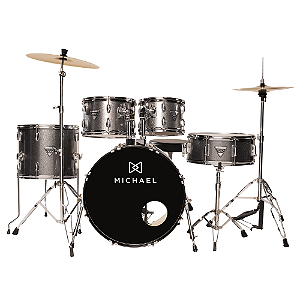 Bateria Michael Trinity DMT220 20" com Pratos Hi-Hat Crash Banco Pedal Baquetas e Ferragens Inclusas