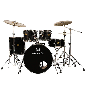 Bateria Acústica Michael Legacy DML422 Sparkle Black SBK com Ferragens e Banco