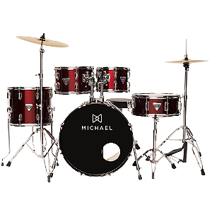 Bateria Michael Trinity DMT220 Gold Bright 20" com Pratos Hi-Hat Crash Banco Pedal Baquetas e Ferragens Inclusas