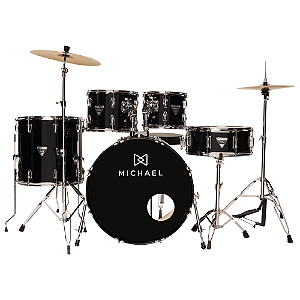 Bateria Michael Trinity DMT222 22" Black com Pratos Hi-Hat Crash Banco Pedal Baquetas e Ferragens Inclusas