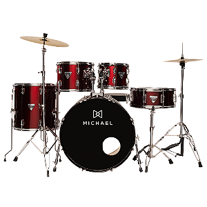 Bateria Michael Trinity DMT222 22" Wine Red com Pratos Hi-Hat Crash Banco Pedal Baquetas e Ferragens Inclusas