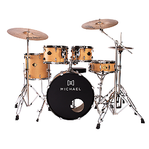 Bateria Acústica Michael Legacy DML420 Sparkle White WSM Completa com Ferragens Resistentes Banco Acolchoado e Baquetas Inclusas