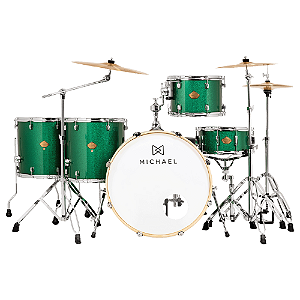 Bateria Acústica Michael Legacy DML424 Sparkle Green SGR Shell Pack com Casco em Poplar e Acabamento em Celuloide