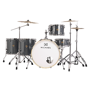 Bateria Acústica Michael Legacy DML424 Sparkle Marine Blue SMB Shell Pack com Casco em Poplar e Acabamento em Celuloide