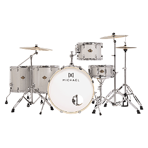 Bateria Acústica Michael Legacy DML424 Sparkle Silver SSR Shell Pack com Casco em Poplar e Acabamento em Celuloide