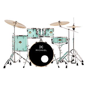 Bateria Acústica Michael Legacy Birch DMB520 Vintage Green VGR Shell Pack com Casco Híbrido em Birch e Poplar e Acabamento em Celuloide