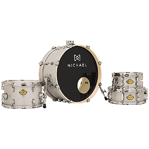 Bateria Michael Legacy Slim DML410 20" Sparkle Silver Shell Pack com Air Float System Pés Telescópicos Automático Trava e Tom Extra Opcional