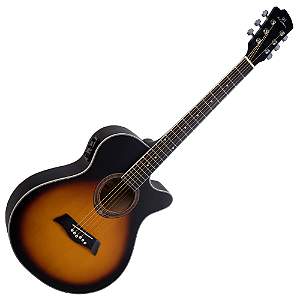 Violão Eletroacústico Michael Mini Jumbo VMA320 SM (Sunburst Mate) com Tampo Linden Pré Michael 3 Bandas Tarraxas com Borboletas Filete Múltiplo ABS e Encordoamento Aço