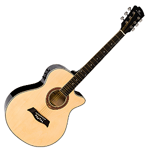 Violão Eletroacústico Michael Mini Jumbo VMA320 NA (Natural) com Tampo Linden Pré Michael 3 Bandas Tarraxas com Borboletas Filete Múltiplo ABS e Encordoamento Aço