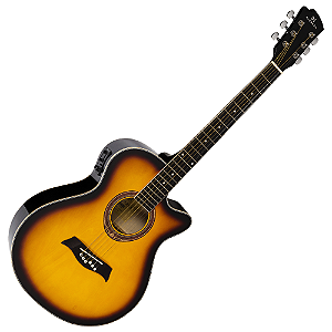 Violão Eletroacústico Michael Mini Jumbo VMA320 SB (Sunburst) com Tampo Linden Pré Michael 3 Bandas Tarraxas com Borboletas Filete Múltiplo ABS e Encordoamento Aço