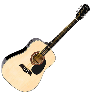 Violão Eletroacústico Michael Folk VMF360 NA (Natural) com Tampo Linden Pré Michael 3 Bandas Tarraxas com Borboletas Filete Múltiplo ABS e Encordoamento Aço