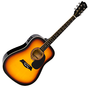 Violão Eletroacústico Michael Folk VMF360 SB (Sunburst) com Tampo Linden Pré Michael 3 Bandas Tarraxas com Borboletas Filete Múltiplo ABS e Encordoamento Aço