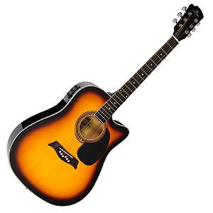 Violão Eletroacústico Michael Folk Cutaway VMF361 SB (Sunburst) com Tampo Linden Pré Michael 3 Bandas Tarraxas com Borboletas Filete Múltiplo ABS e Encordoamento Aço