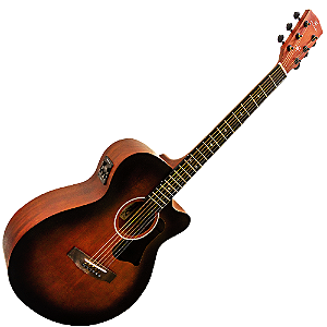Violão Eletroacústico Michael Enigma VME620 TB (Tobacco Burst) com Tampo Spruce Pré Michael Cleverly Tarraxas Matte Black Die Cast Encordoamento Aço e Acabamento Open Pore