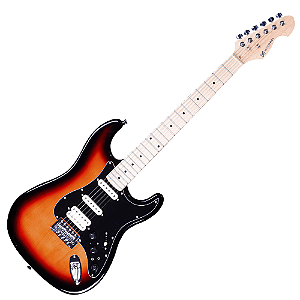 Guitarra Michael Rocker GMS250 SK Sunburst Black com Corpo Basswood Braço Maple Canadense e Captadores SSH com Efeitos Integrados