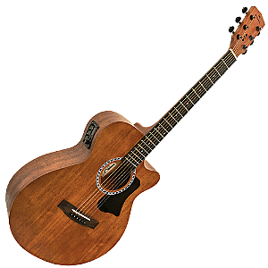 Violão Eletroacústico Michael Mysa VMM120 MH (Mahogany) com Tampo Mahogany Pré Michael Effex Tarraxas Matte Black Die Cast Encordoamento Aço e Acabamento Open Pore