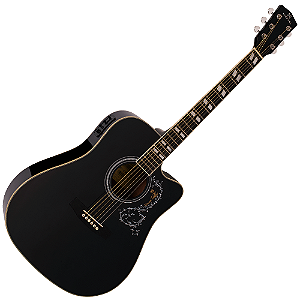 Violão Eletroacústico Michael Folk Freebird VMF420 BK (Black) com Tampo Spruce Pré Michael SE-41 Tarraxas Die Cast Encordoamento Aço e Acabamento Brilhante