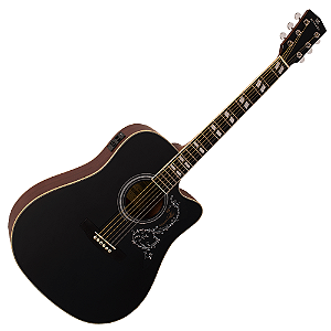 Violão Eletroacústico Michael Folk Freebird VMF440 BT (Black Top) com Tampo Spruce Pré Michael Cleverly Tarraxas Die Cast Encordoamento Aço e Acabamento Brilhante