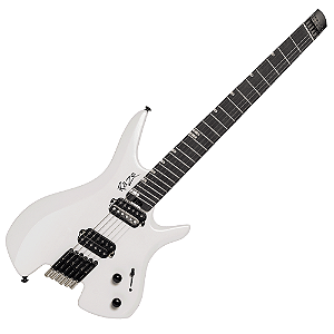 Guitarra Michael Raze GMR500 Headless White Pearl Satin com Captadores Humbucker Alnico V Corpo Okoume Braço Roasted Maple e Escala Purple Heart