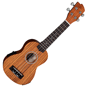 Ukulele Soprano Eletroacústico Michael MK21 ZBE Natural com Tampo Zebra Wood Fundo e Laterais Zebra Wood Braço Nato Escala Blackwood e Equalizador Michael