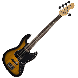 Contrabaixo Michael JB BMJ500 5 Cordas SK Sunburst Black com Corpo Basswood Captadores Single Coil e Tarraxas Cromadas