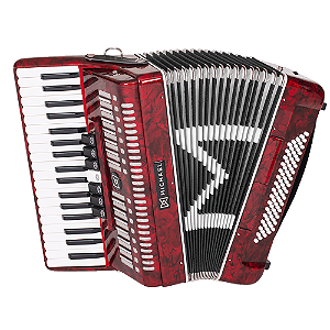Acordeon Michael ACM8007N Vermelho Perolado 80 Baixos 7 Registros Terça de Voz 37 Teclas Palhetas Aço Inoxidável Fole Linho Couro Bag com Rodinhas e Alça