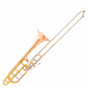 Trombone Baixo Michael WTBBM52 com 2 Rotores Afinação Bb F Eb D Acabamento Laqueado Vara Superdeslizante Bocal 12C Prateado Óleo Luva Flanela Case