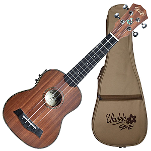 Ukulele Eletroacústico Seizi Maui Plus Soprano Tobacco com Bag Nut e Rastilho em Osso Encordoamento Aquila e Detalhes em Abalone 10360225