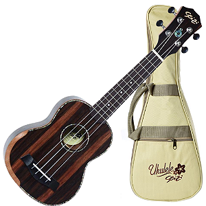 Ukulele Acústico Seizi Bora Bora Plus Soprano Ebony com Bag Nut e Rastilho em Osso Encordoamento Aquila e Detalhes em Abalone 10360194