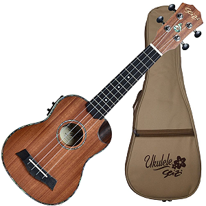 Ukulele Eletroacústico Seizi Maui Crush Soprano Sapele com Bag Half Cutaway Nut e Rastilho em Osso Encordoamento Aquila e Detalhes em Abalone 10360289
