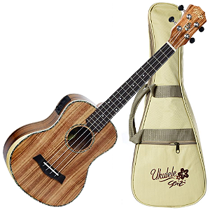 Ukulele Eletroacústico Seizi Bora Bora Plus Soprano Koa com Bag Nut e Rastilho em Osso Encordoamento Aquila e Detalhes em Abalone 10360195