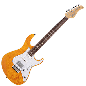 Guitarra Cort G280 Select AM Amber com Tampo Flamed Maple sobre Alder, Captadores Voiced Tone VTS63 & VTH77 HSS e Ponte CFA-III Tremolo e bag