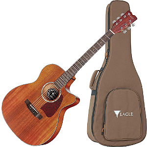 Violão Eletroacústico Eagle EMA663 Natural Satin Folk Auditorium com Tampo Sapele Sólido Pré Promix Blend TruVibe e Roseta Abalone