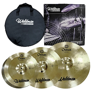Kit de Pratos Bateria Waldman Osman B20 HH 14" Crash 16" Ride 20" com Liga B20 Som Equilibrado e Versátil Acabamento Natural