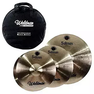 Kit Pratos Bateria Waldman Sol141620B 14" Hi-Hat + 16" Crash + 20" Ride Liga B8 e Bag