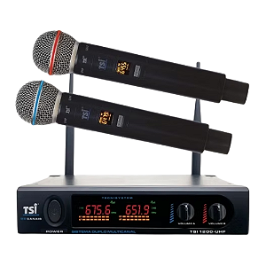 Microfone Sem Fio TSI 1200 UHF com Receptor Display Digital 96 Canais e Processo Exclusivo Ghostless text