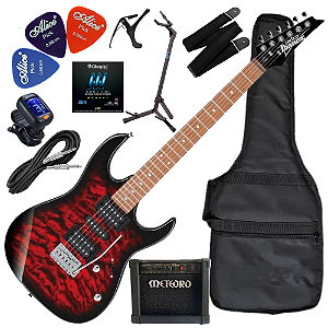 Kit Guitarra Ibanez GRX70QA TRB Transparent Red Burst com Tampo Quilted Maple HSH Infinity GX03