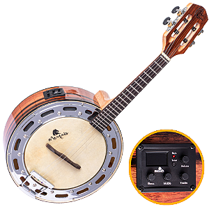 Banjo Eletroacústico Marquês BAJ-177 NT EQ Natural Brilho com Equalizador Ativo A-20 3 Bandas Afinador Aro Cromado Pele Caprina 8" Corpo Ébano Braço Cedro e Escala Rosewood