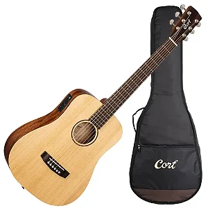 Violão Eletroacústico Cort Earth Mini E Adirondack OPN Open Pore Natural 3/4 com Adirondack Spruce e Cort CE304T e Bag