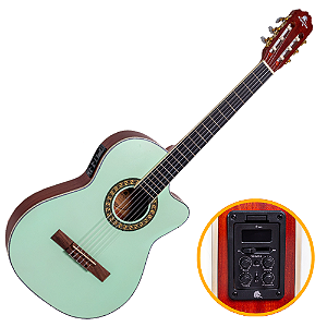 Violão Eletroacústico Nylon Marquês VN-17 LGR EQ Verde Fosco com Corpo Flat Cutaway e Pré 4BT 4 Bandas Bluetooth Afinador