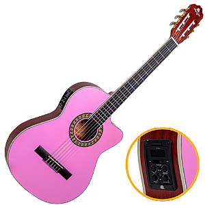Violão Eletroacústico Nylon Marquês VN-17 LPK EQ Rosa Fosco com Corpo Flat Cutaway e Pré 4BT 4 Bandas Bluetooth Afinador