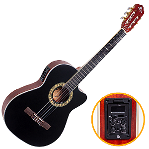 Violão Eletroacústico Nylon Marquês VN-17 BK EQ Preto Fosco com Corpo Flat Cutaway e Pré 4BT 4 Bandas Bluetooth Afinador