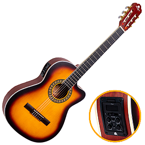 Violão Eletroacústico Nylon Marquês VN-17 SB EQ Sunburst Fosco com Corpo Flat Cutaway e Pré 4BT 4 Bandas Bluetooth Afinador