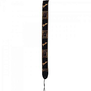 Correia Fender Nylon Para Instrumentos Monograma Preta Logo Marrom