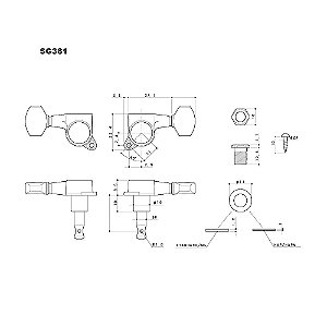 Tarraxa Guitarra Blindada (L3+R3) Preta Gotoh SG381-05 B